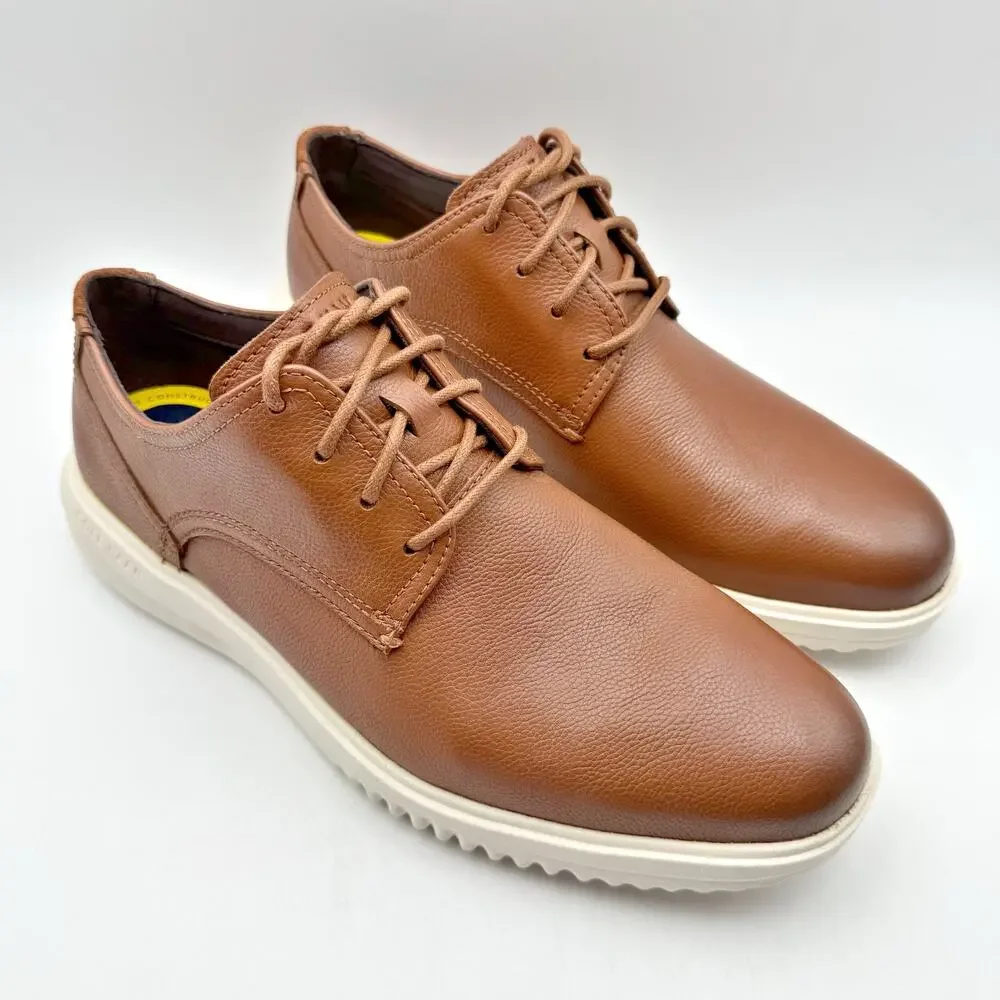 Cole Haan Mens Grand Plain Toe Oxford Shoes Size 9.5 Brown Tumbled Leather NIB